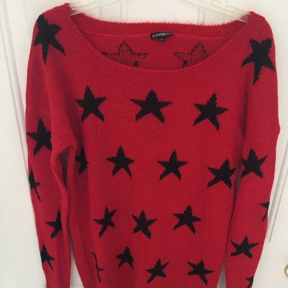 Express Red and Black Star Sweater